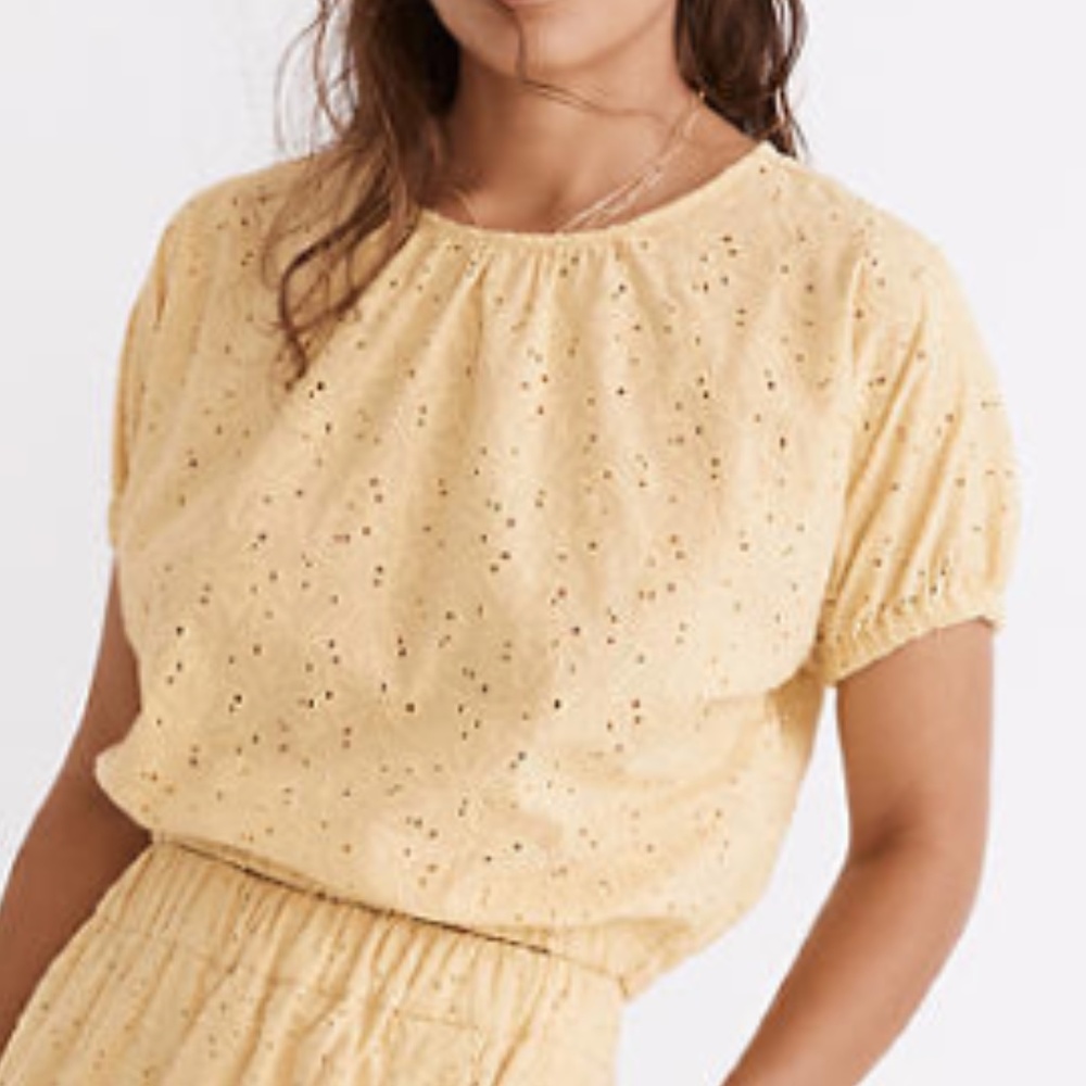 Madewell Yellow Eyelet Puff-Sleeve Top